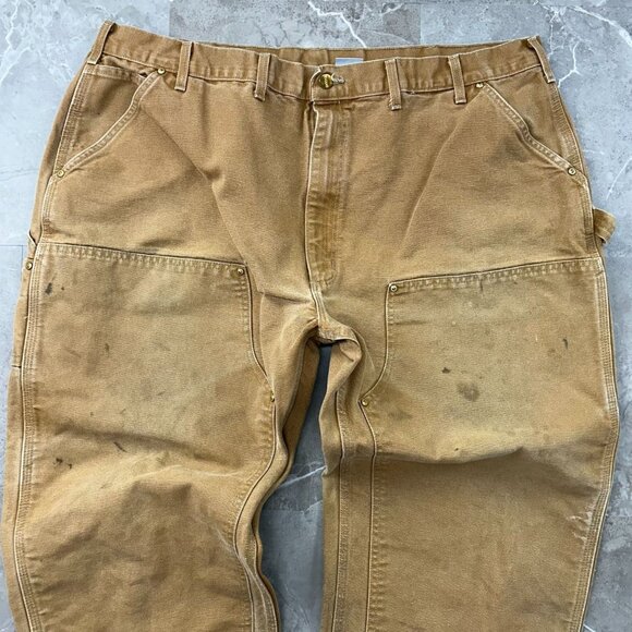 Carhartt Double Knee Pants Mens 46x32 B01 BRN Workwear Made in USA Distressed - Picture 5 of 12